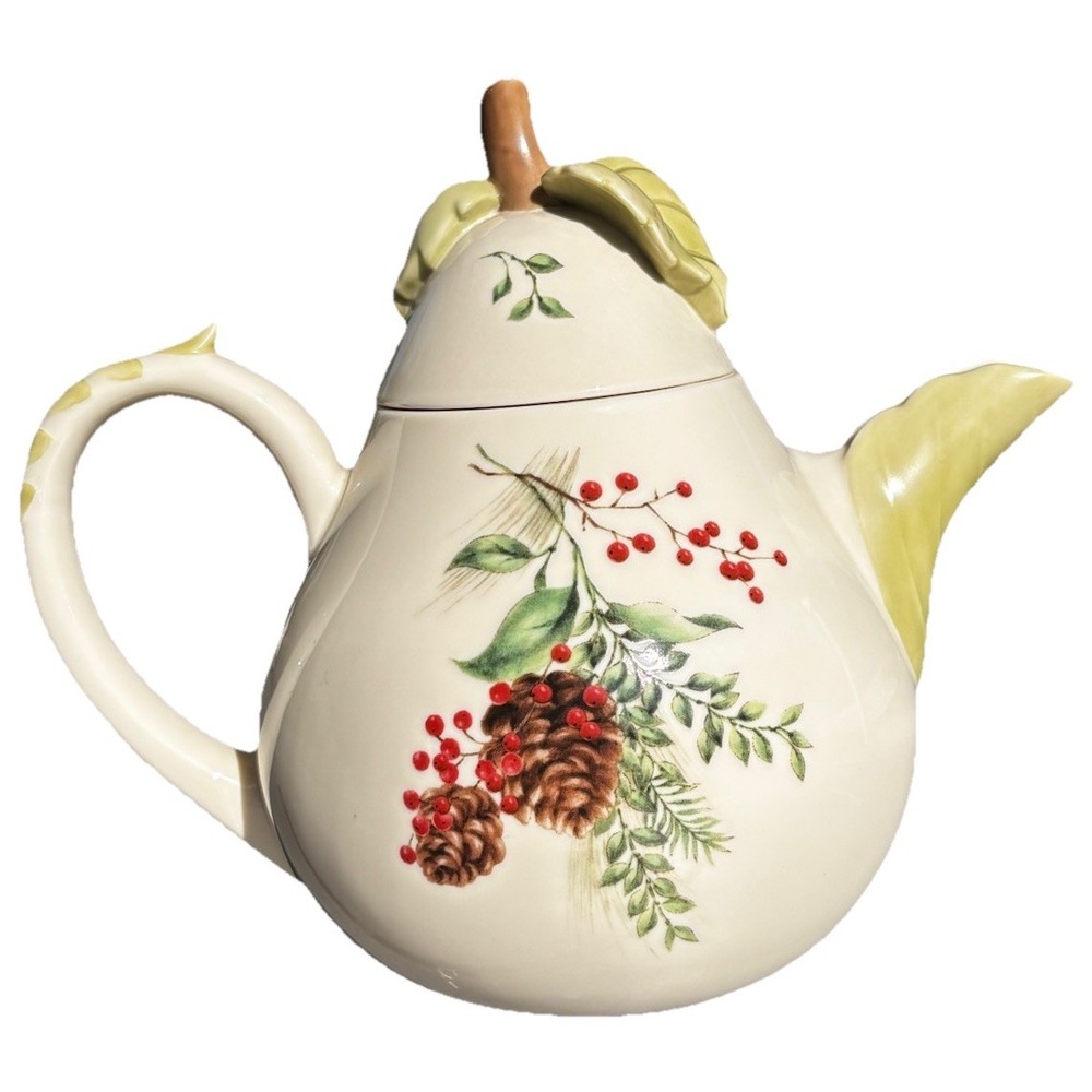 Lenox Williamsburg Boxwood Pine Holiday Teapot Lid Pinecone Berry Festive